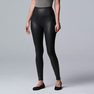 Simply Vera Wang Women Black Snakeskin HR Faux Leather Shaping Leggings
